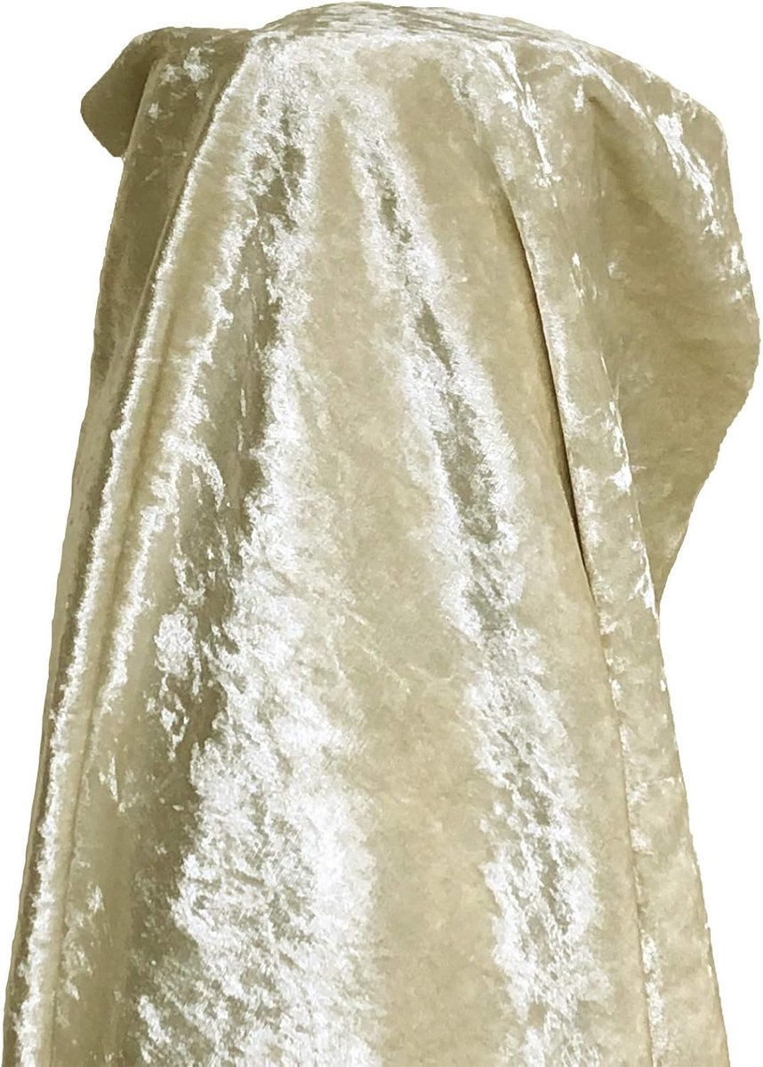 Premium Glitz Zacht Gebroken Fluwelen Stof voor Gordijnen, Kussens, Kleermakerij, Bekleding 140cm Breed met Achterkant - 1 Meter 100cm x 140cm Ivoor