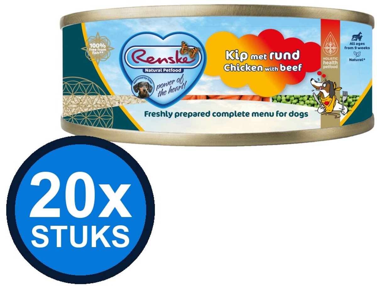 Renske Renske vers vlees maaltijd hond kip/rund 95gr