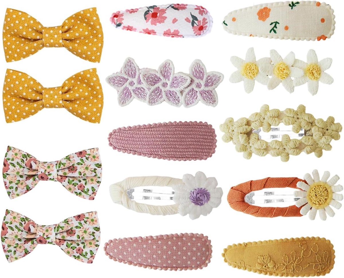 Haarspelden set voor meisjes met madeliefjesdesign, haaraccessoires, haarstrikken en kinderhaaraccessoires - 14 stuks voor leuke kapsels