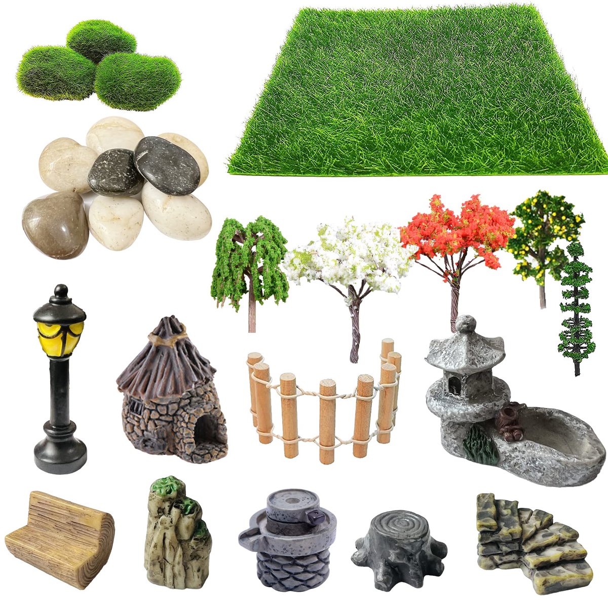 26-delige Sprookjestuin Miniaturen Set - Fairy Garden Accessoires met Kunstgras, Modelbomen & Terrarium Decoratie - Mini Tuinornamenten voor Poppenhuis, Bloempotten, Zen Tuin & Creatieve DIY Pr