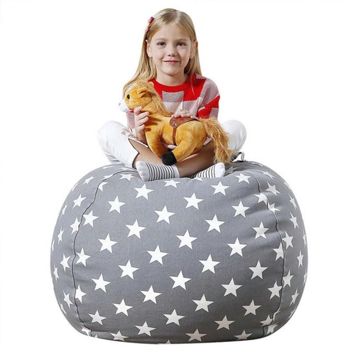 Opbergtas voor pluche speelgoed - Zacht en comfortabel - Inklapbaar - Ritssluiting - Handgreep - Duurzaam katoen (55 cm) - Speelgoedopbergtas