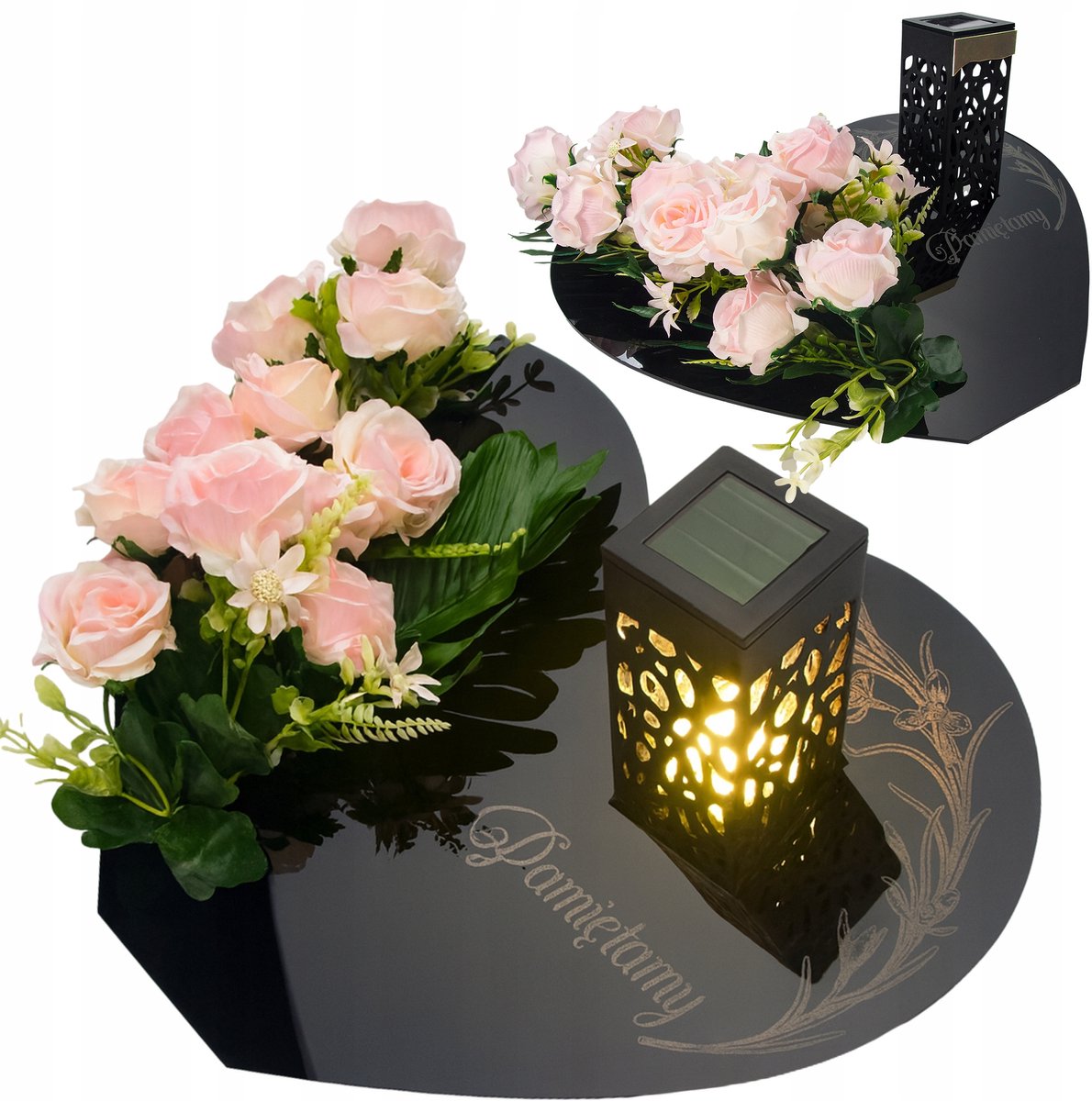 Graf Graf met Zonne-LED Lantaarn: Elegante Bloemengroet