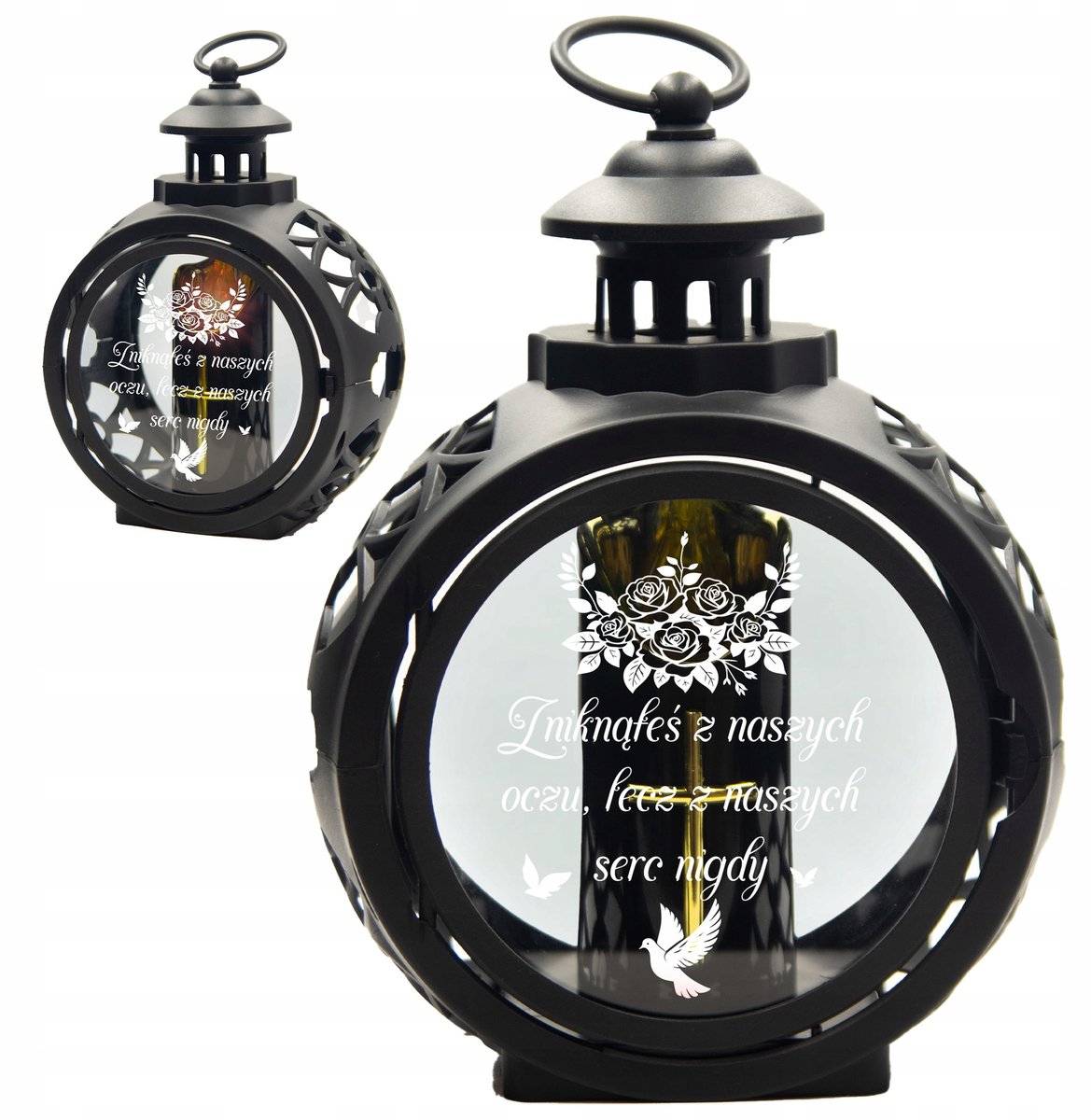 Zwarte Ronde Lampion met LED Kaars - Grafdecoratie