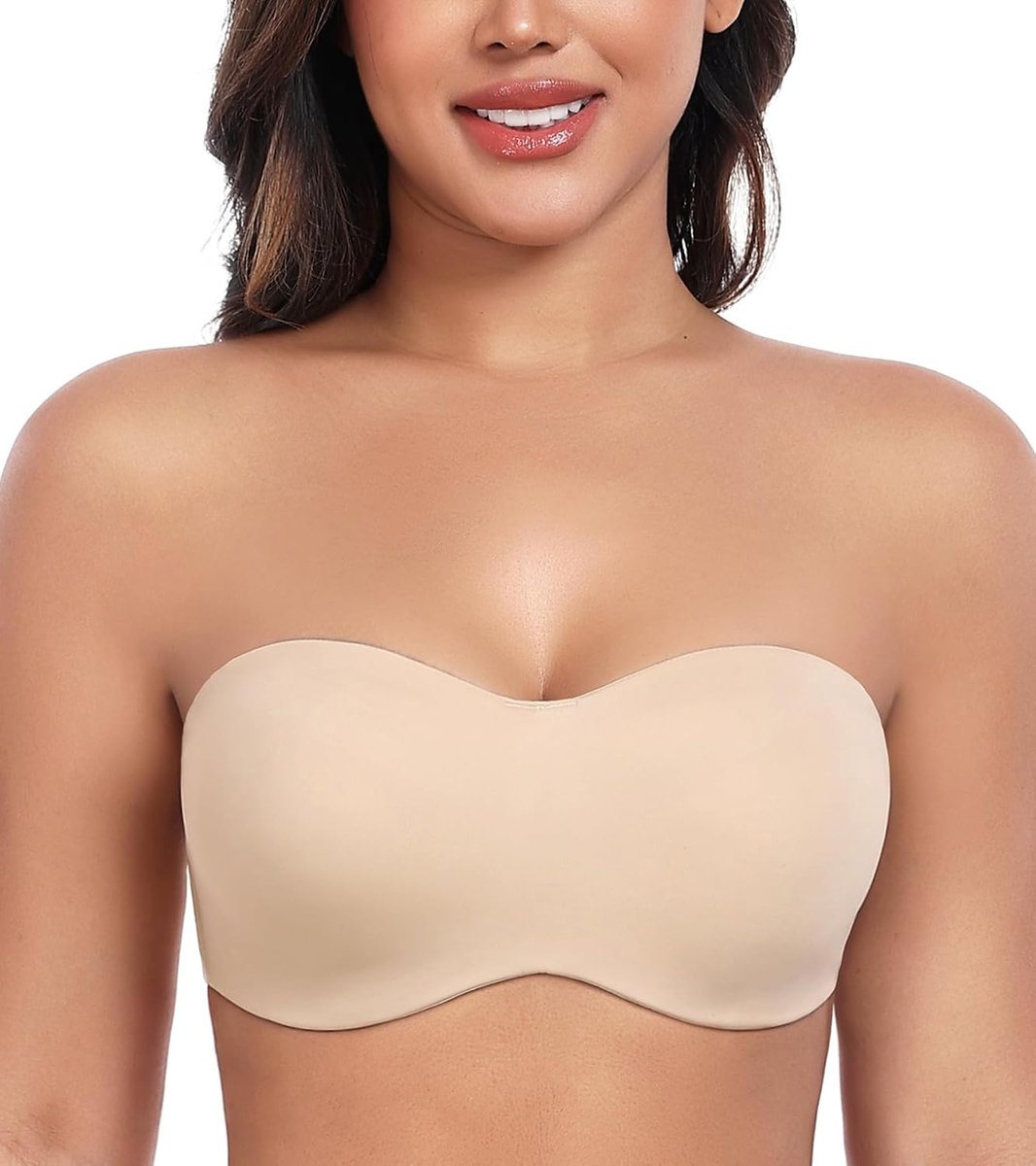 Beugelloze bandeau-beha voor dames, grote maten, zonder bandjes, zonder bandjes, beige, 95D