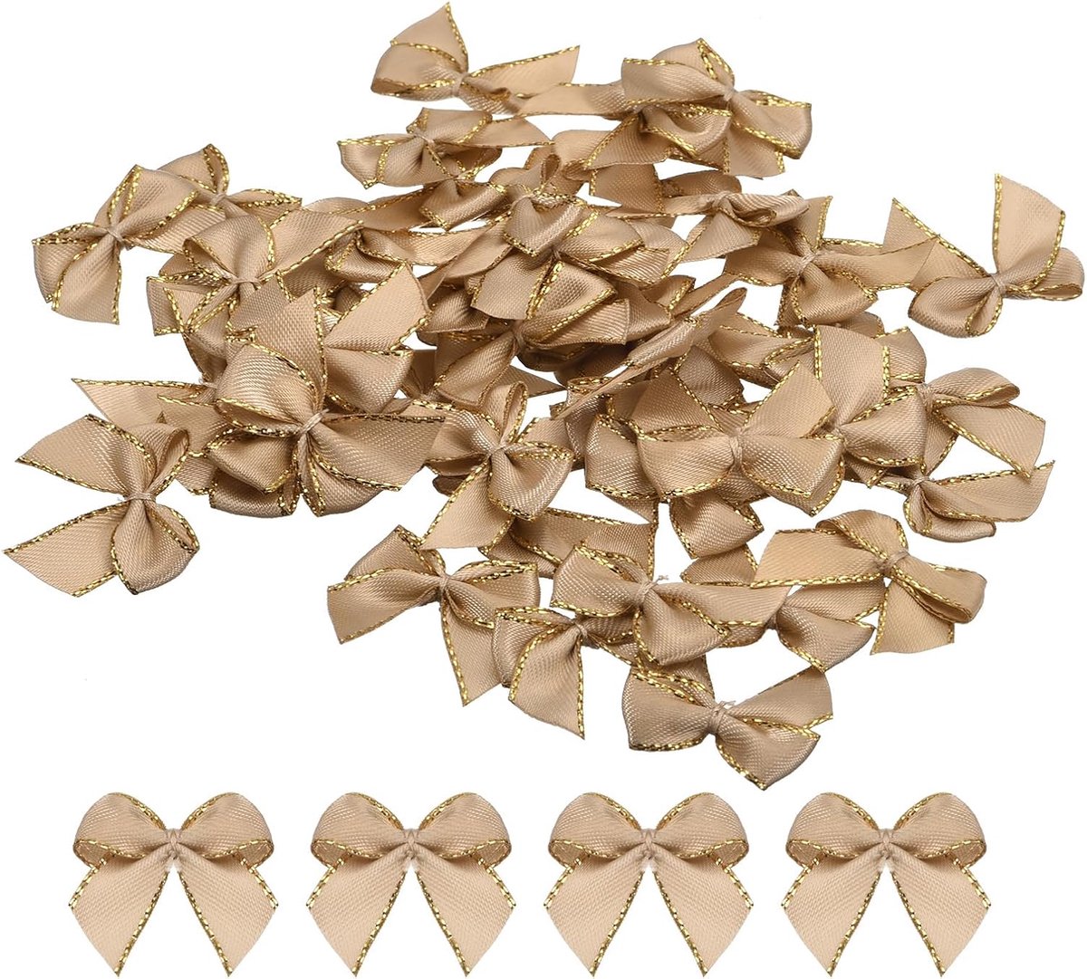 50 stuks mini-strikken van satijnen lint 1 inch met metalen rand, bloemen, zachte strikken voor handwerk, haarstrikken, naaien, bruiloft, verjaardag, bruine rand