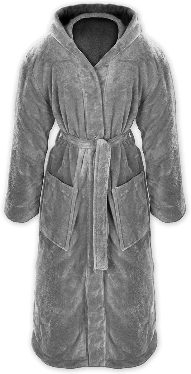 Badjas voor dames en heren, knuffelig fleece, met capuchon, maat S-XXXL, Öko-Tex Standard 100, flanel-fleece