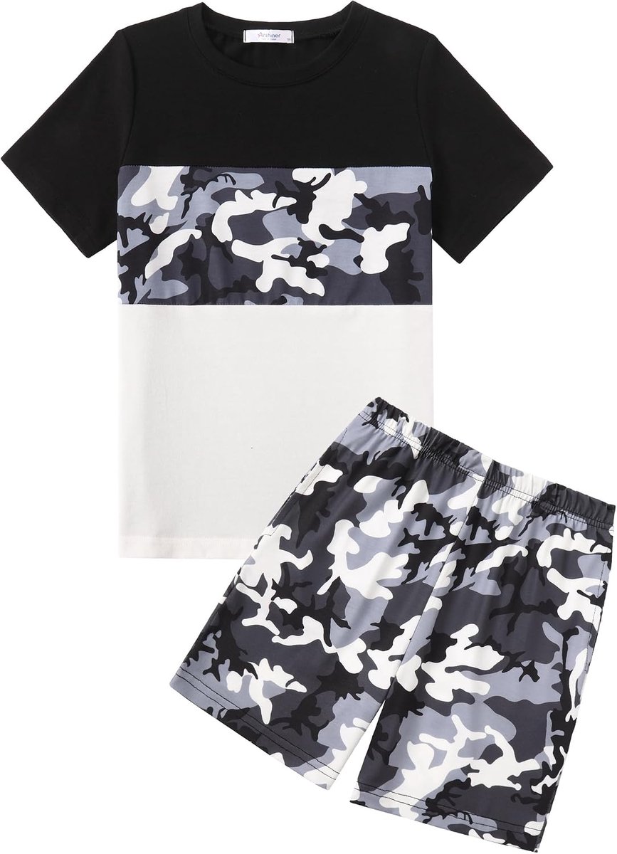 Jongens T-shirt met short set zomer korte vrije tijd outfits kleurblok mode kledingsets voor jongens 6-14 jaar