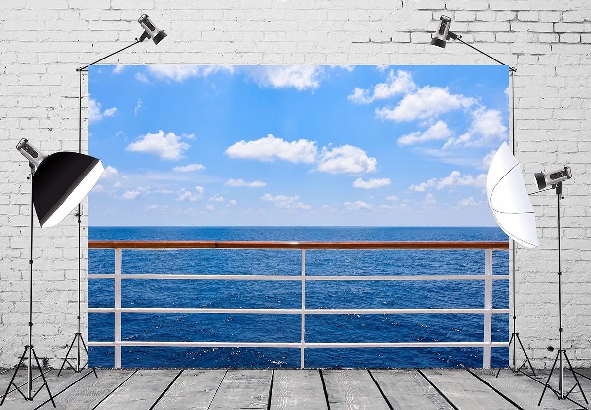 7x5ft Cruise Schip Achtergrond Nautische Oceaan Dek Railing Fotografie Achtergrond voor Cruise Thema Party Decoraties Zee Reizen Fotoshoot Rekwisieten