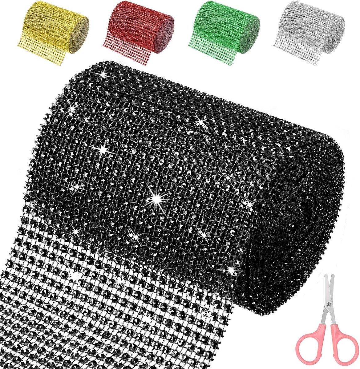 Strass-netband, 12 cm x 11,4 m, 24 rijen glinsterende strass-netband voor knutselwerk, bruiloften, feestdecoraties