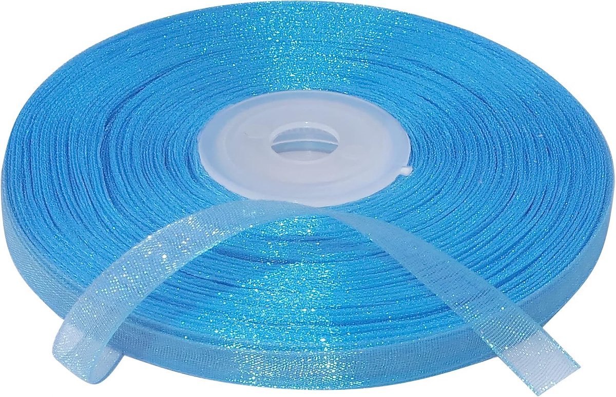 - C50865 - organza lint glanzend decoratief organza - 6 mm x 45 meter - turquoise - creatieve projecten, naaikunst, geschenkverpakking voor verjaardagsfeest