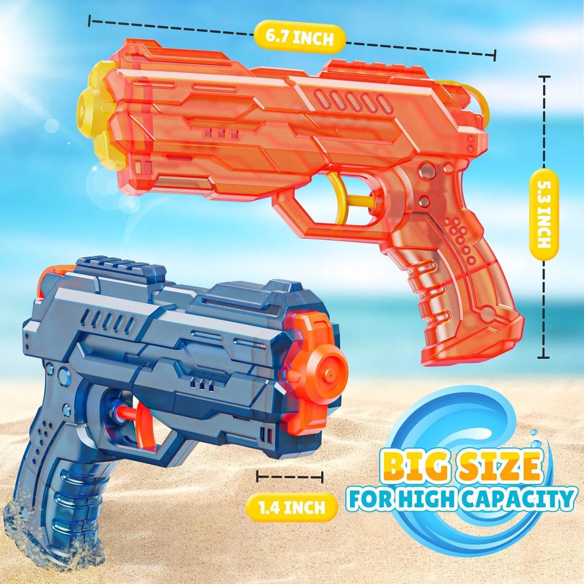 Waterpistolen, watergeweren met 25-30 voeten met lang bereik, waterpistolen voor kinderen en volwassenen, zomer, buitenzwembad en strandspeelgoed (blauw + oranje)