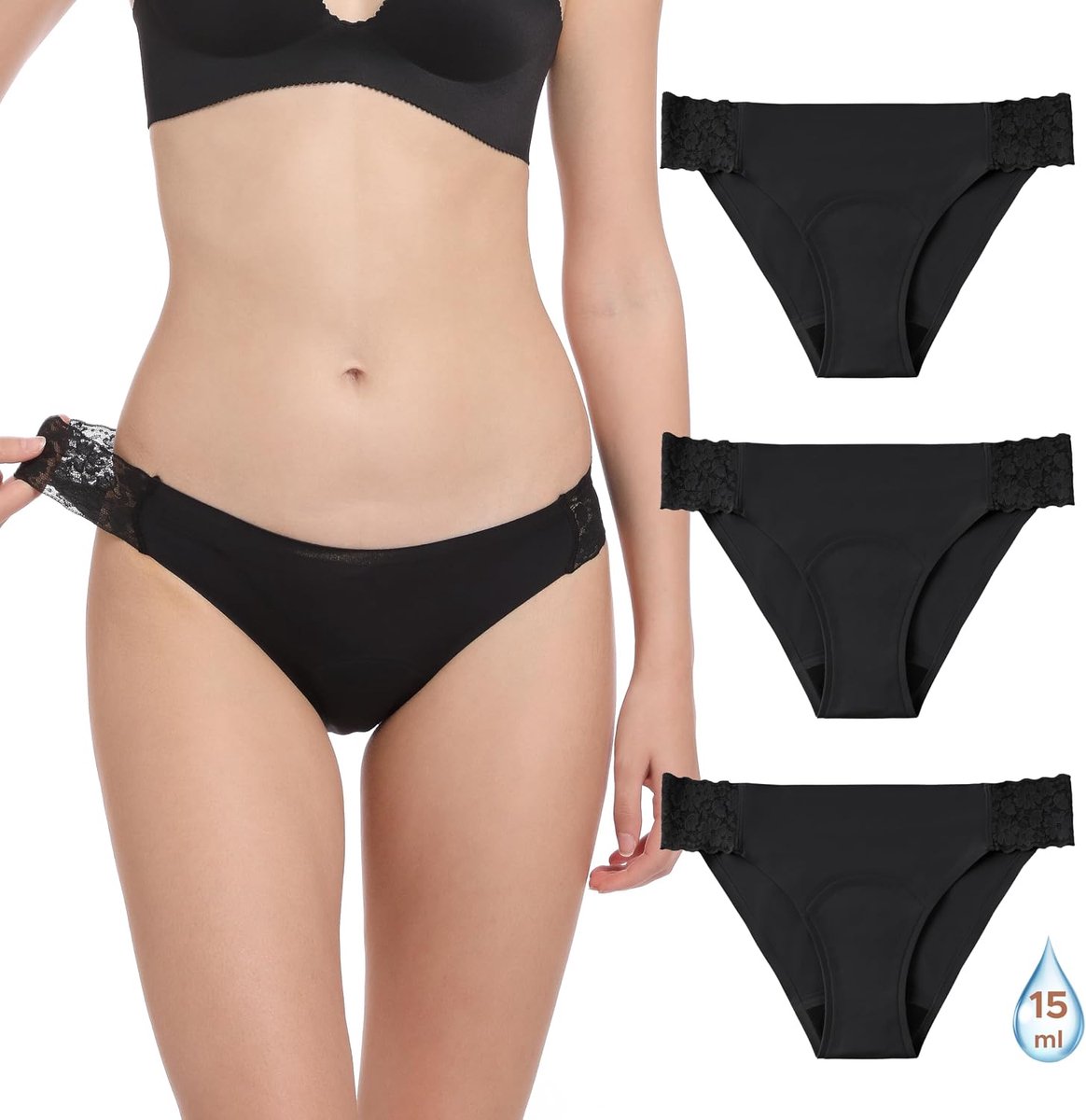 Menstruatieondergoed voor menstruatie, lichte bloeding, menstruatie, hipster, verpakking van 3 stuks
