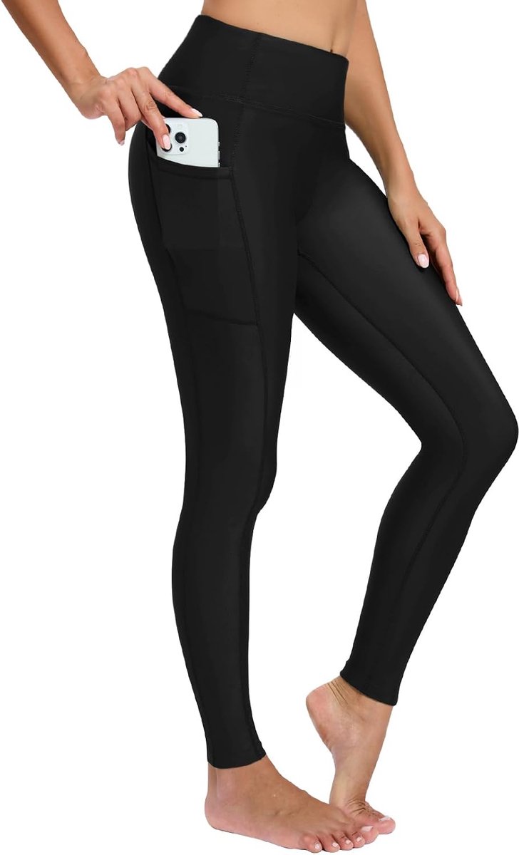 Zwemlegging voor dames, hoge taille, uv-bescherming, UPF 50+, lange zwembroek, sneldrogend, chloorbestendig, met binnenslip en zakken