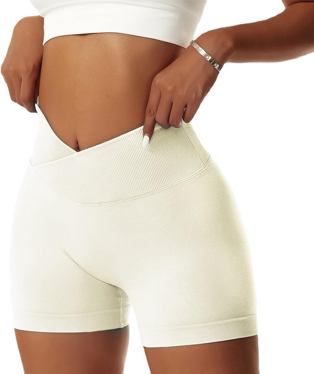 Shorts voor dames, V-hals, cross, stretch, push-up, yoga, shorts, booty, scrunch, fitnessbroek, kort, hoge taille, naadloos, work-out, sportshorts, butt lift, korte leggings, zomer