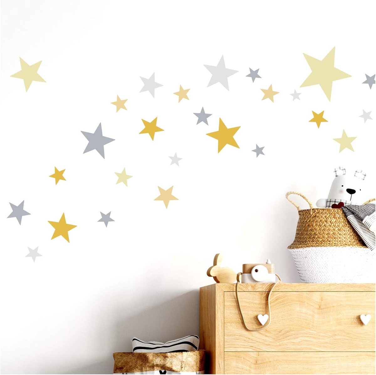 Deco Muursticker 60 sterren muursticker kinderkamer meisjes jongens geel grijs verschillende kleuren DL409