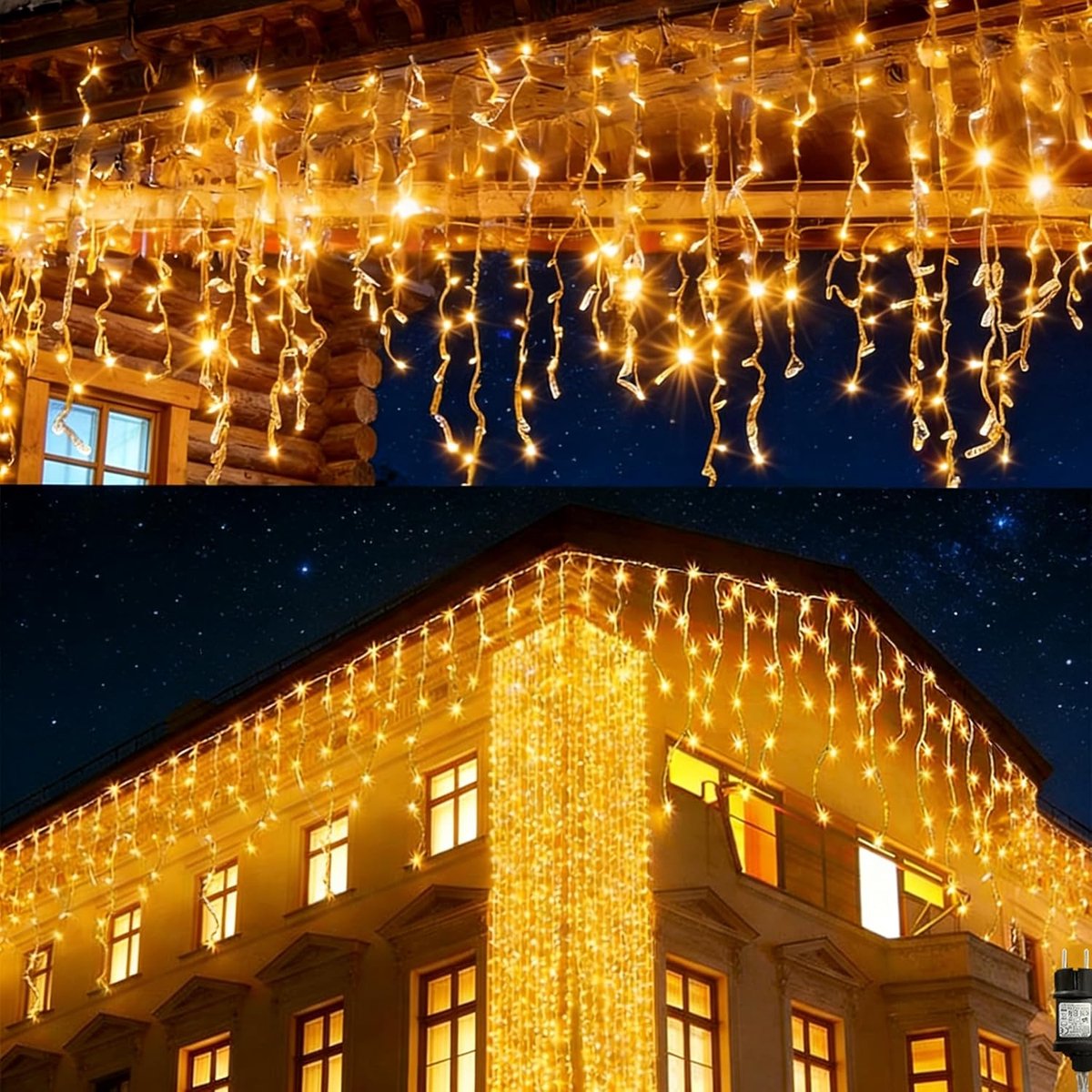 Lichtgordijn voor buiten, 10 m, 400 leds, lichtgordijn voor buiten, 8 modi, lichtgordijn voor buiten, waterdicht, decoratie voor buiten, warm wit