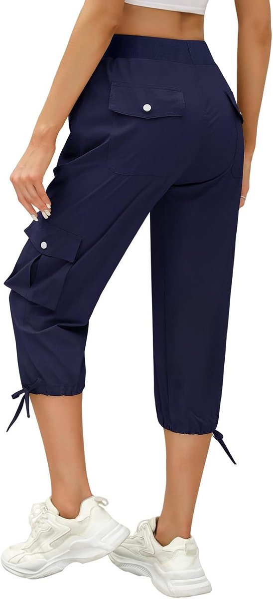 Heekpek Capribroek voor dames, 3/4 broek, lichte comfortabele zomerbroek, korte cargobroek, casual, capri, joggingbroek voor dames, 3/4 met elastische tailleband en 6 zakken