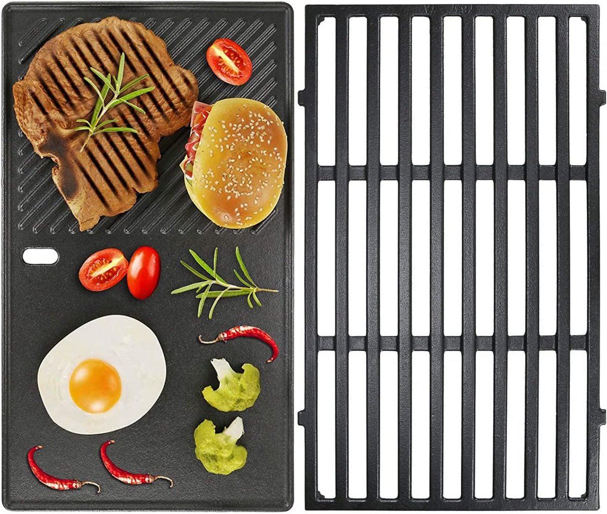 7637 grillrooster en braadpannen reserveonderdeel voor Weber Spirit I & II 200 serie, 44,5 cm BBQ grillplaat voor Weber Spirit E-210 E-220 Spirit S-210, S-220 gietijzeren gasgrills met controleroosters aan de voorkant, 2 stuks