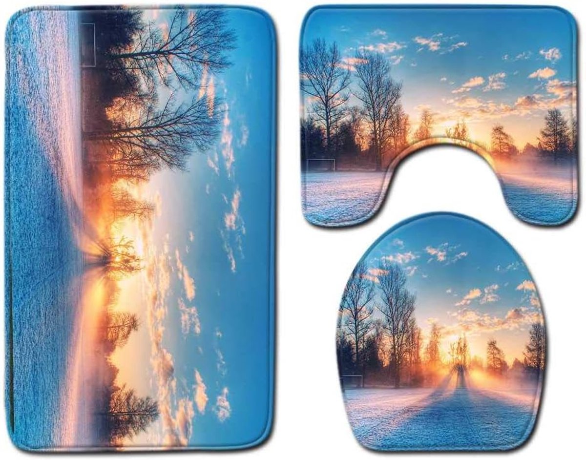 Mat, Bad Mat, Badkamer Anti-slip Mat, Landschap Toiletmat Driedelige Set, Machine Wasbare Badkamer Tapijt, Anti-slip Mat 45cmx75cm