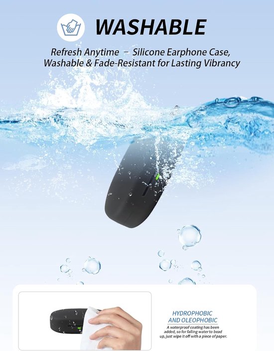 Hoes voor Shokz OpenFit Pro, zachte siliconen beschermhoes, compatibel met Shokz OpenFit Pro, met omhangband, stofdicht, schokbestendig en duurzaam, zwart — afbeelding 5