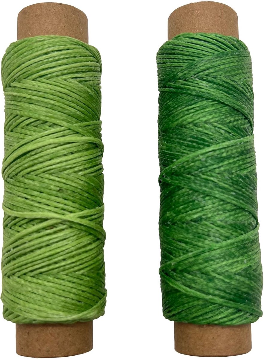 Set van 2 kleuren, 60 m naaigaren, 150D 0,8 mm, gewaxte lederdraad voor lederhandwerk, naaien, knutselen, groen en lichtgroen