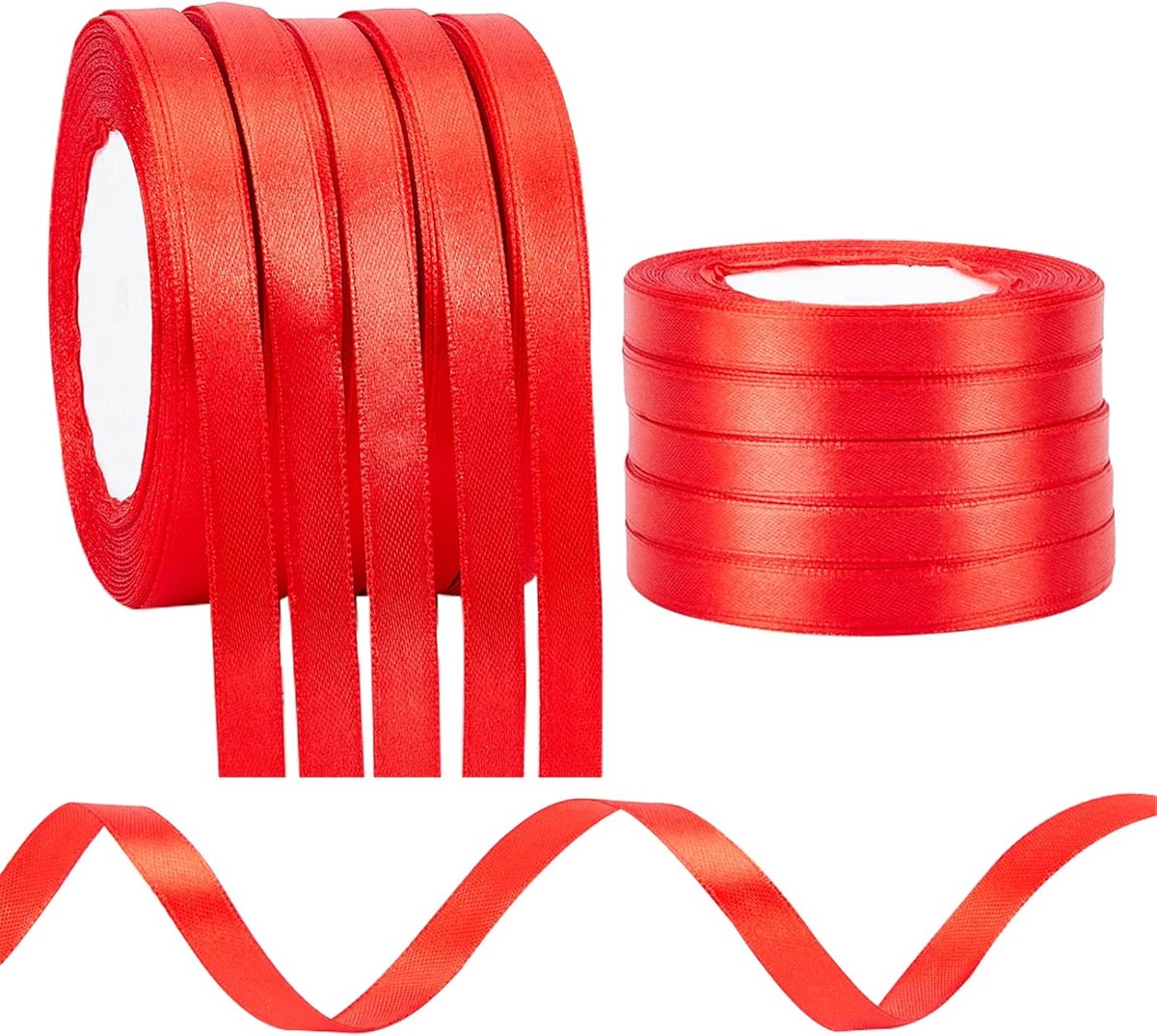 3/8 inch enkel gezicht satijnen lint, 10 rollen rood polyester satijnen lint voor geschenkverpakking, bloemenontwerp en ambacht, 25 yards/rol