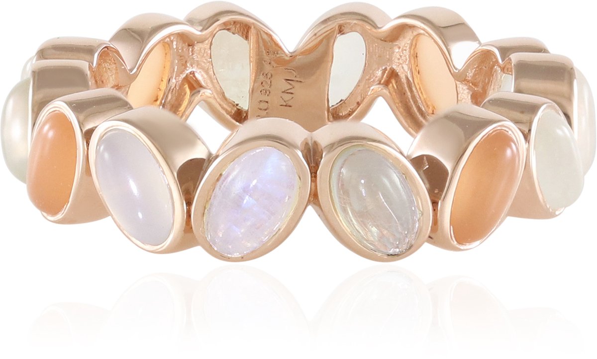 Cavill - 925 Sterling Zilver Ring - Roségoud Verguld - Blauwe, Witte, Groene Maansteen 4,41 ct - Elegante Ovale Cabochonring