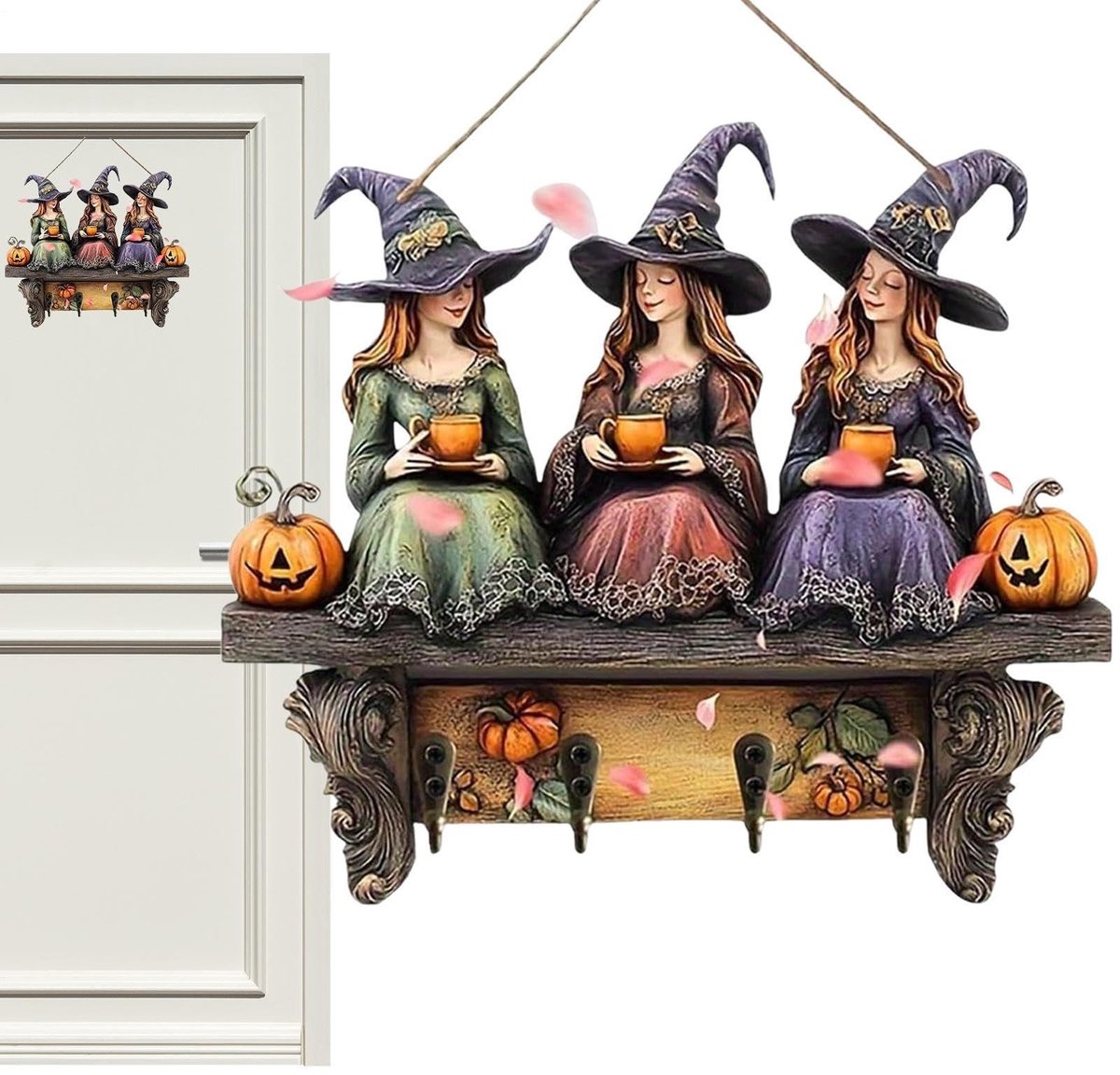 Elzusha - Houten Sleutelhouder met Pompoenontwerp voor Halloween