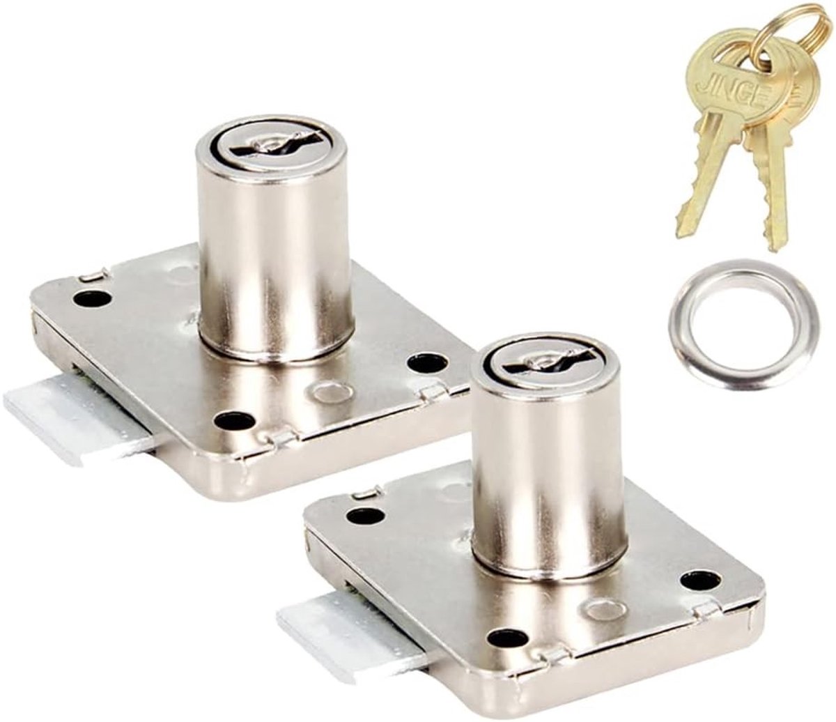 Veiligheidsdeurslot 16mm met cilinder voor meubels, kasten en brievenbussen - 2 stuks
