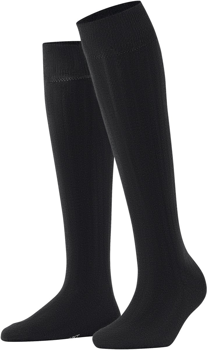 Esprit Fine Weave lang eenkleurig katoen kniekousen dames zwart - maat 35-38