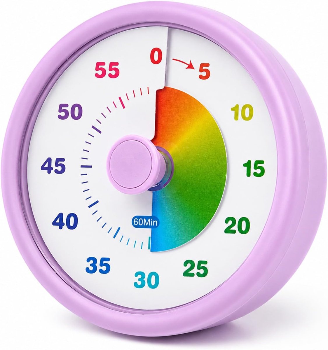 Timer, 60 minuten afteltimer met stille modus en alarm, regenboogtijdmanagement, timer voor keuken, leren, kantoor, vergaderingen en focuswerk, paars rond design