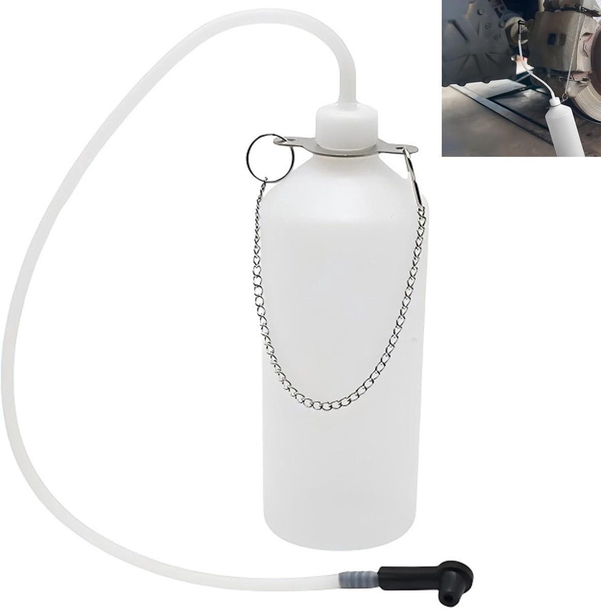 1 l remontluchtingsfles met 60 cm buis en rubberen connectoradapter, remontluchtingsapparaat past op de meeste ontluchtingsschroeven om remvloeistof op te vangen, hangende haak ontluchtingsapparaat