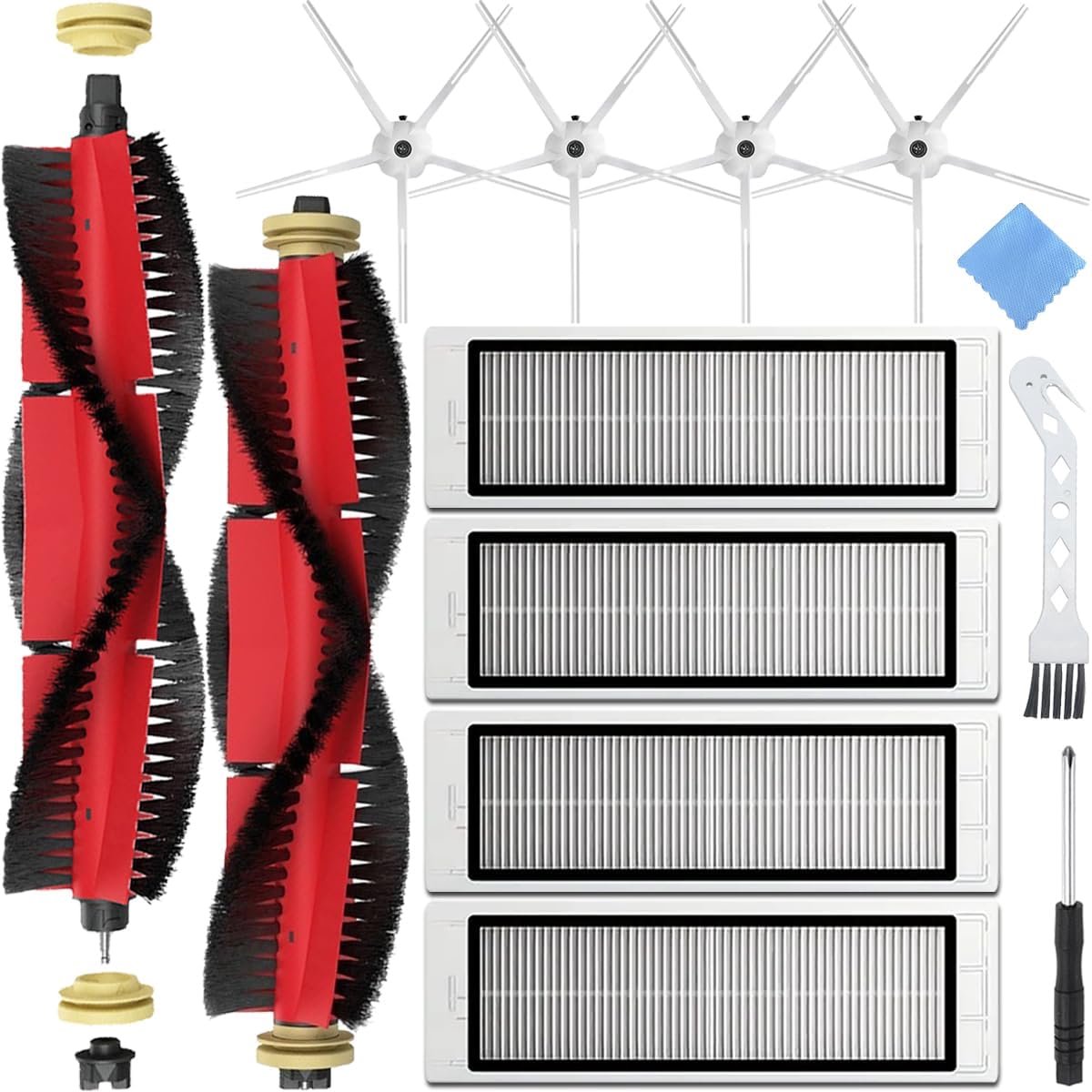 Spare Parts Accessories for Roborock S6, S5, S5 Max, S6 Pure, S60, S65, S50, S6 Max V Robot Vacuum Cleaner, 2 x Main Brushes, 4 x HEPA Filters, 4 x Side Brushes (10 Pcs)
