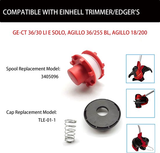 Spoelenset voor Einhell GE-CT 36/30 Li E SOLO AGILLO 36/255 BL AGILLO 18/200 (Vervanging: 3405096), 6 draadspoelen + 1 draadspoelkappen + 1 geveerd — afbeelding 3