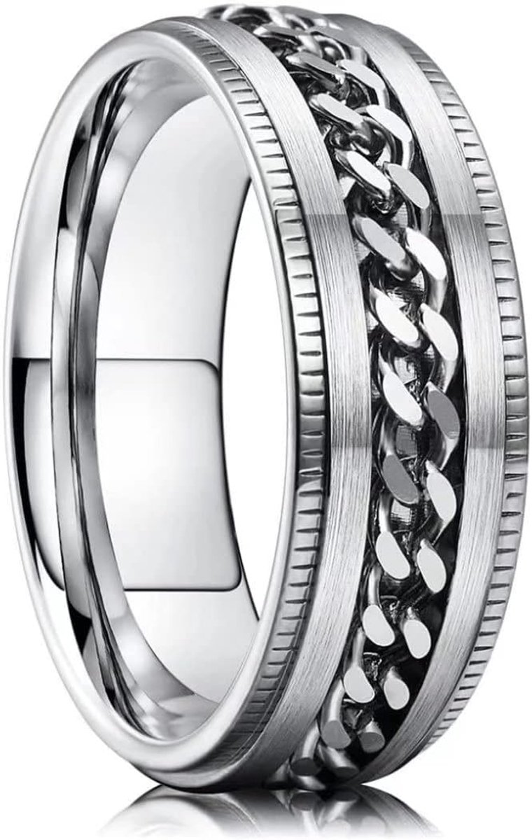 Will Intertwine 8mm Spinner Ring Zwart/Blauw/Zilver Rand Gekarteld/Rand Gepolijst Roestvrij Staal Fidget Ring Angst Ring voor Mannen