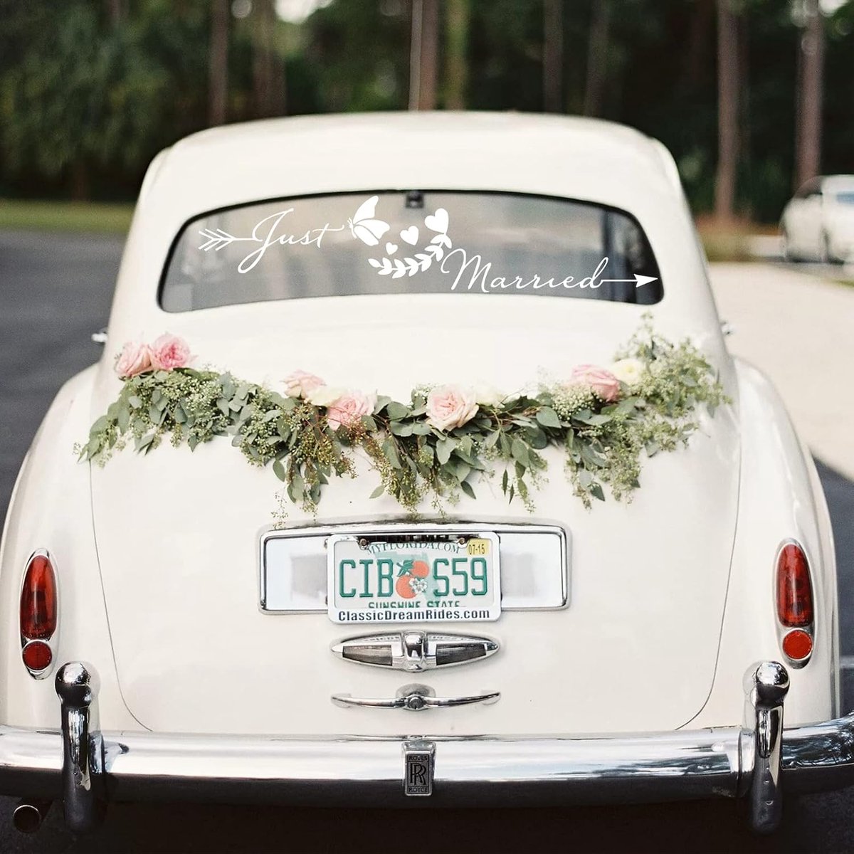 Married Car Decal Muursticker Auto Decoraties Auto Racing Body Side Stripe Decal, Net Getrouwd Auto Trouwdag Autoruit Stickers Vinyl Decal Net Getrouwd Teken Banner voor Huwelijksreis Bruiloft