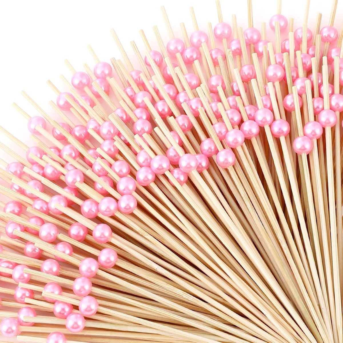 200 stuks cocktailspiesjes, parel, tandkuur, parel, accessoires, decoratie, cocktailspies, van hout, 12 cm, voor bruiloft, verjaardag, feest, carnaval (roze)