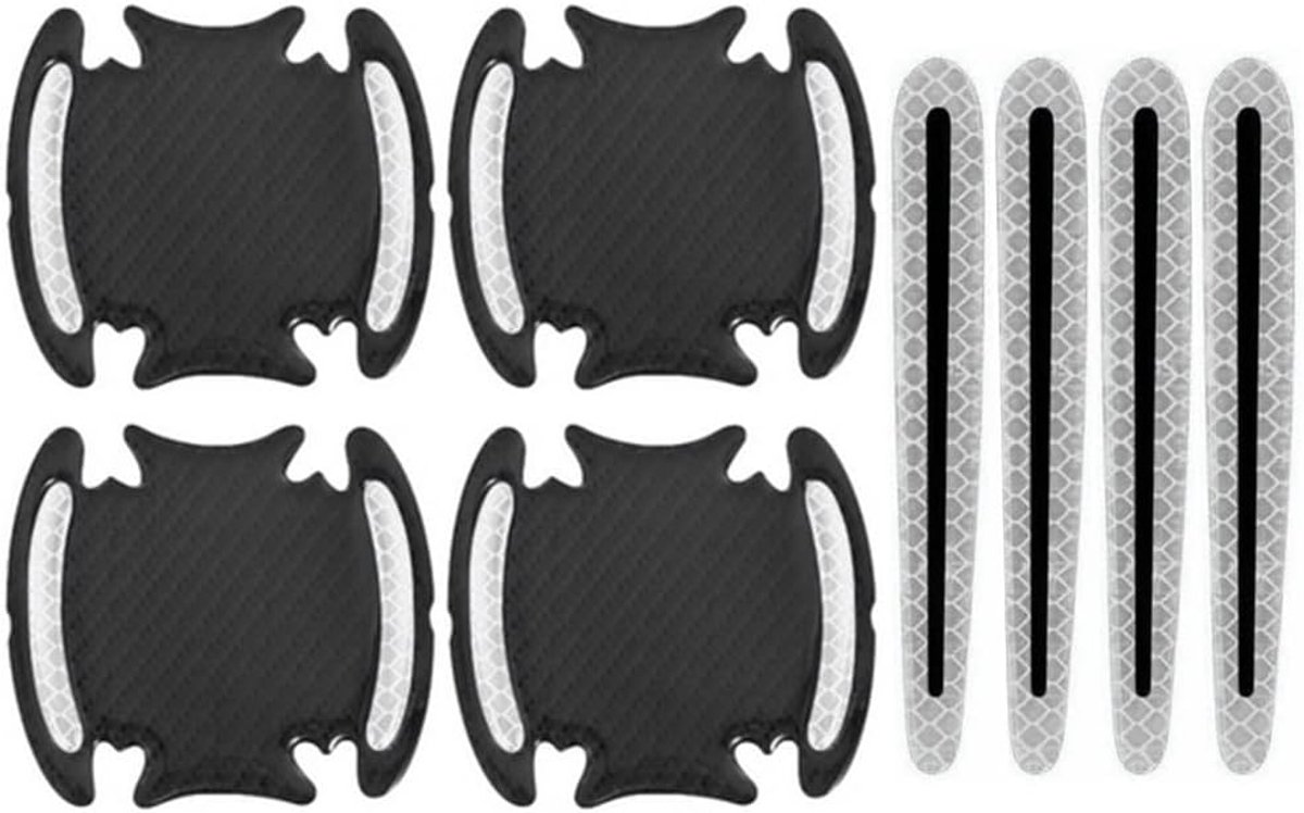 8 Stuks Auto Deurklink Reflecterende Strip Wit Autodeurbeker Autodeurgreep Reflecterende Stickers Auto Deurklink Sticker Anti-Krassen Beschermende Films