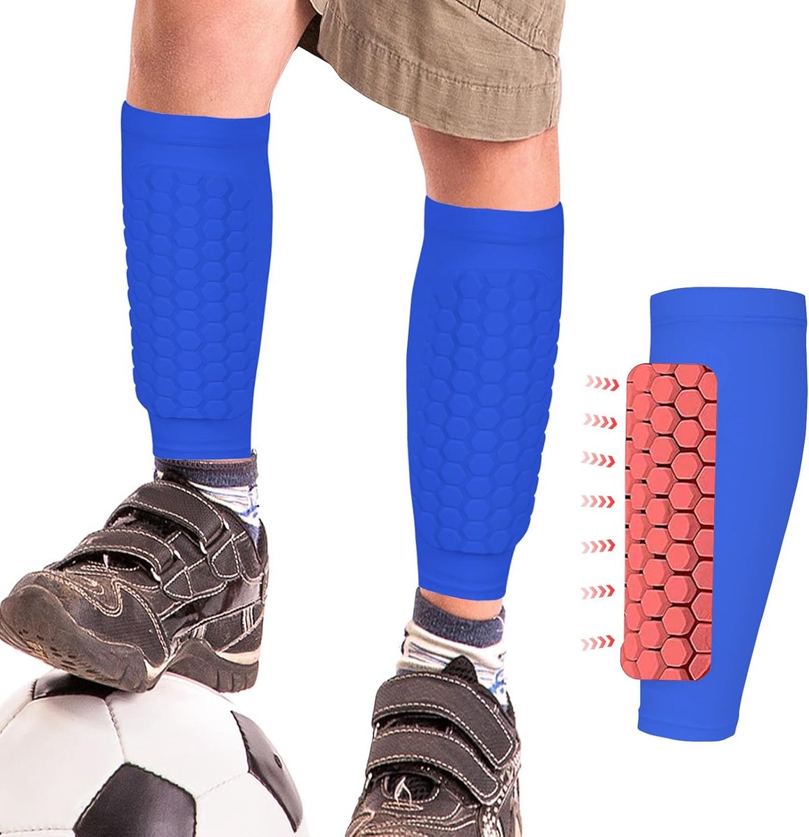 Scheenbeschermers, mouwen met schuimvulling, voetbal, shin pads, elastische Shin Guard sokken, antislip, scheenbeschermers voor kinderen en volwassenen