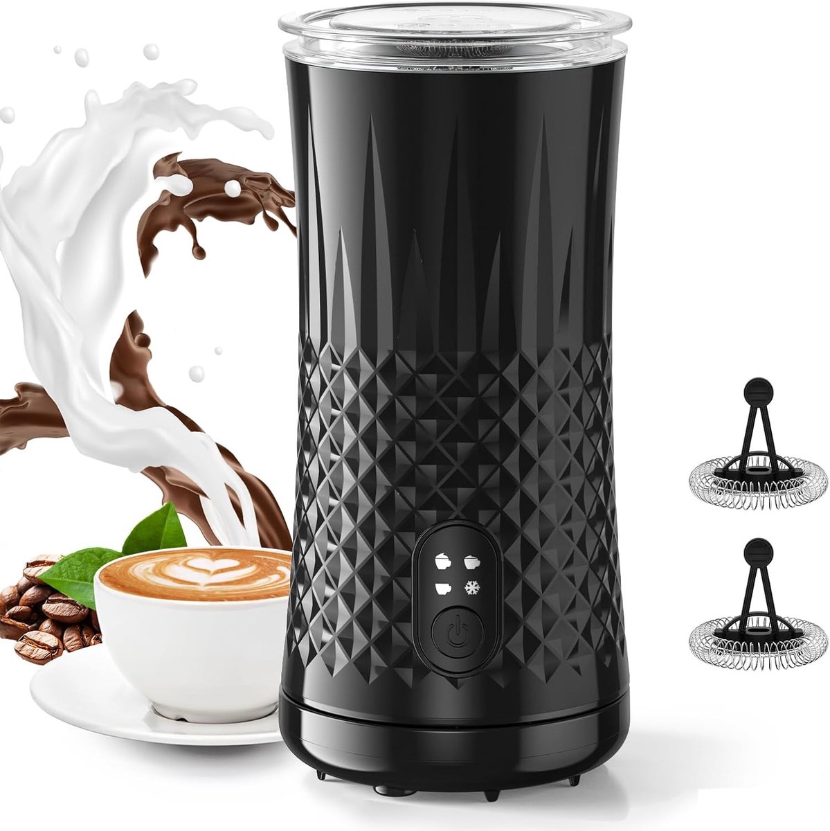 Melkopschuimer, 4-in-1 melkopschuimer voor warm en koud melkschuim, 2 gardes, antiaanbaklaag, automatische uitschakeling, voor koffie en latte
