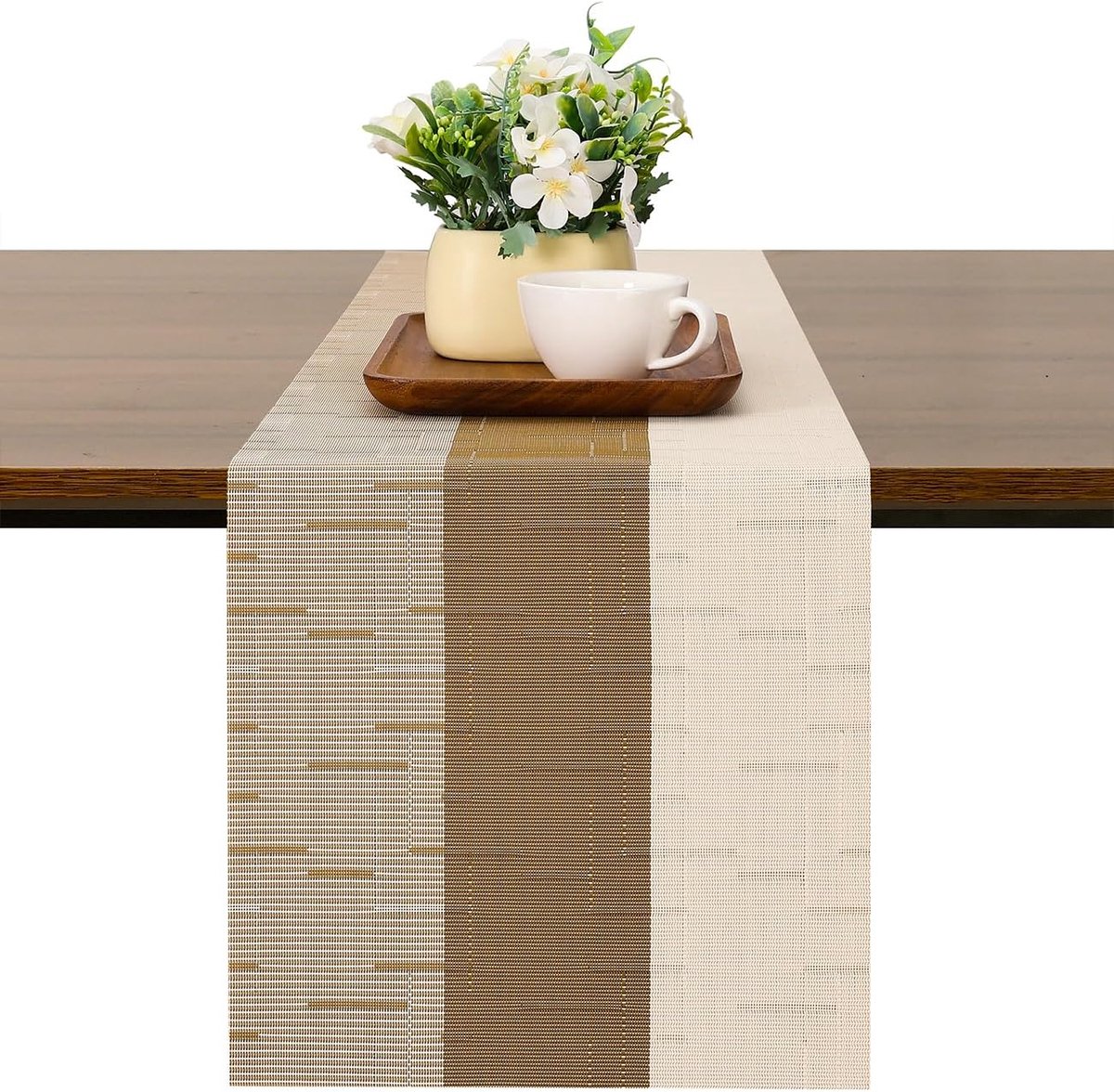 Tafelloper, wasbaar, rustiek pvc, hittebestendig, decoratie voor bruiloft, verjaardag (beige, bruin, 30 x 225 cm)