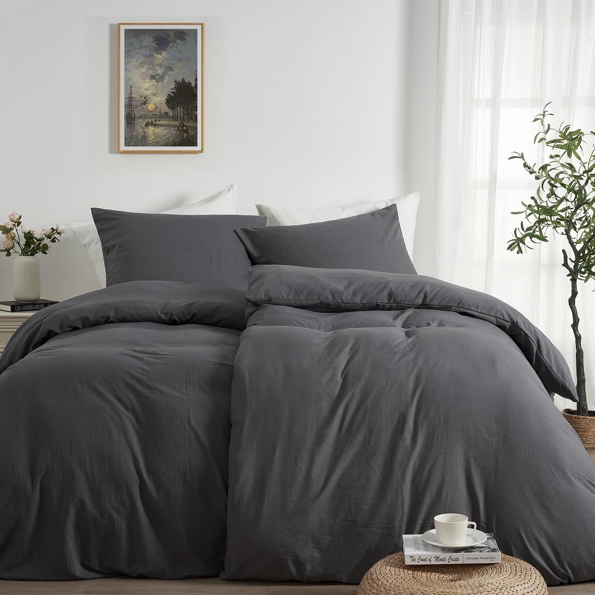 Bed linnen 155x220 4-delige grijs monochroom 4-delige super soft-soft microfiber katoen-achtige eco-tex 2 beddeksels 135 x 200+2 kussenbuigen 80x80-all met rits