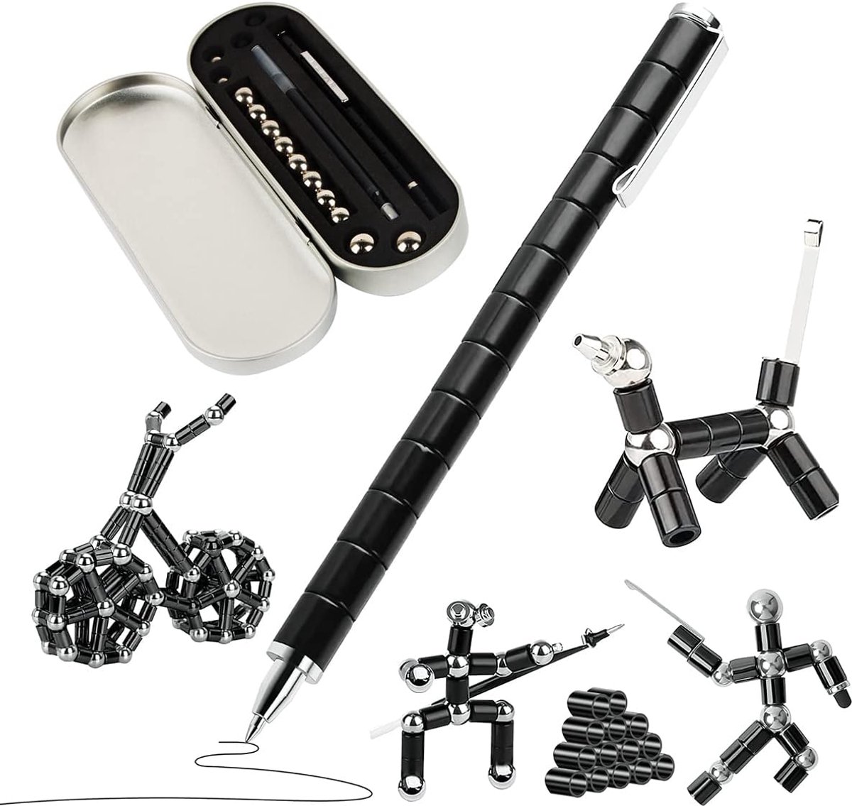 Pen, zwart, fidget pen, cool, gadget om stress te verminderen, styluspen voor iPad of telefoon, grappig cadeau voor verjaardag of Vaderdag