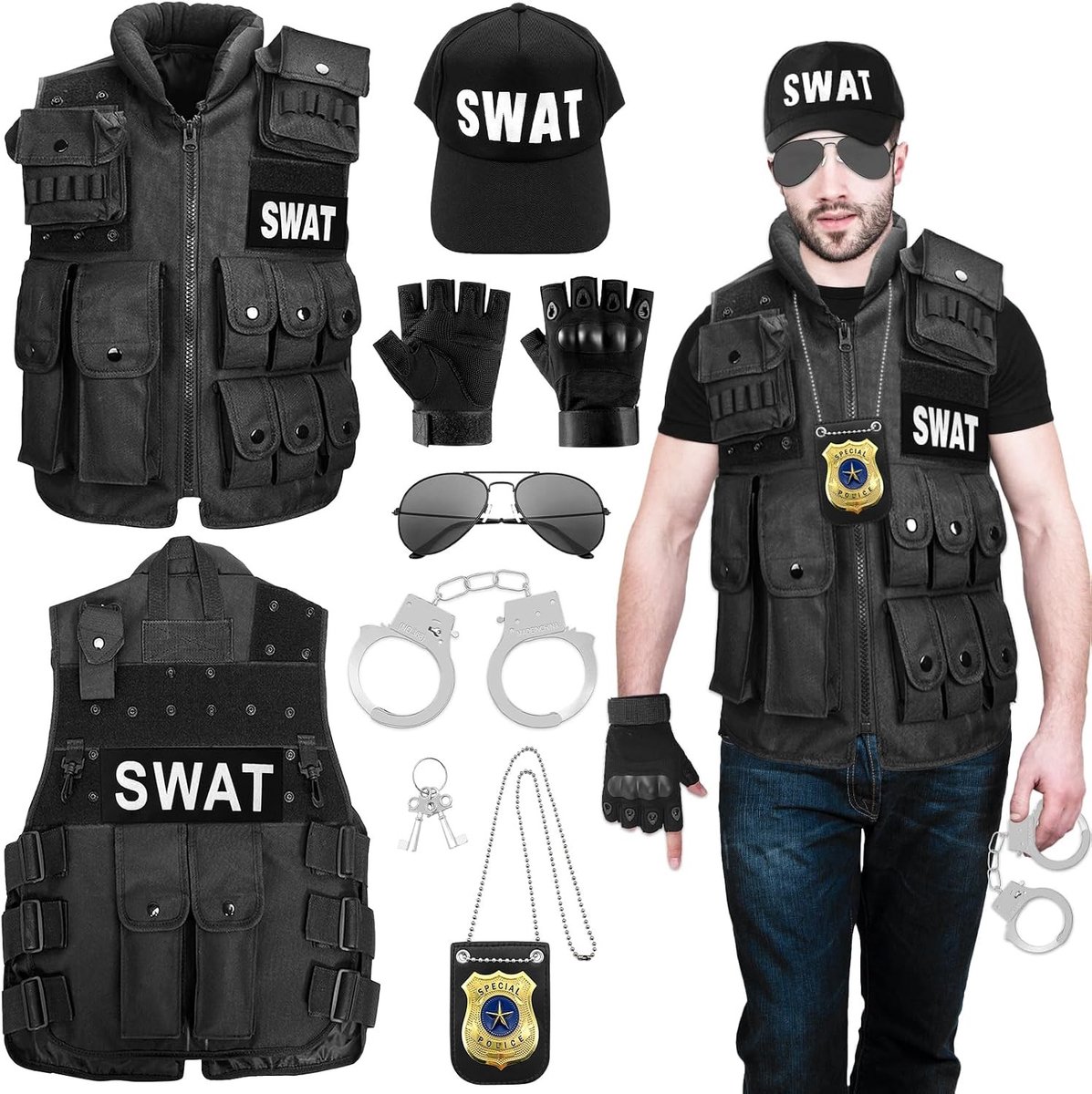 Heren SWAT Vest voor volwassenen - FBI Politie Beveiliging Kostuum voor Carnaval en Cosplay Activiteiten