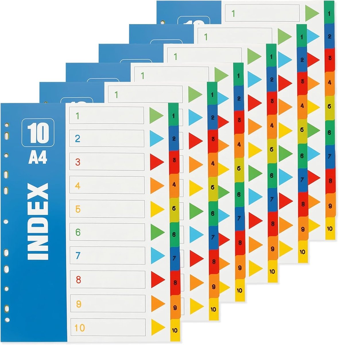 6-piece tabs voor A4 mappen - 11 gaten - plastic indexbladen - 5 kleuren - organisatie voor school, thuis, kantoor