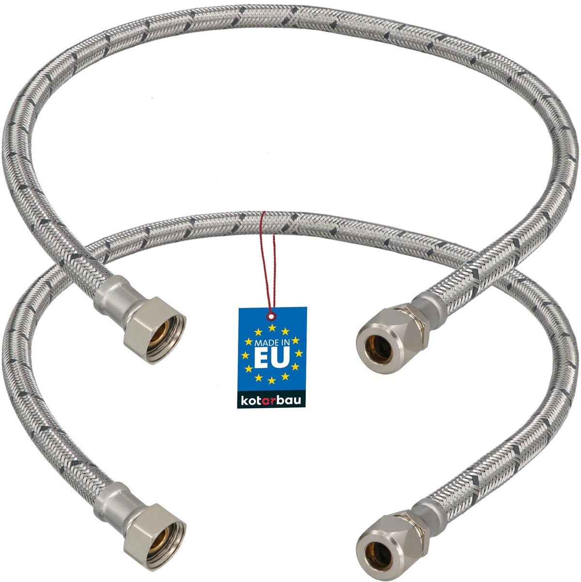 KOTARBAU® 2 Stuks - Flexibele Aansluitslang 3/8"x3/8" - Aansluitslang Armatuur 70 cm - Flexibele Kraanslang - Wartelmoer x Knelkoppeling - Sanitaire Aansluitslang - Gevlochten Roestvrijstalen Aansluitslang