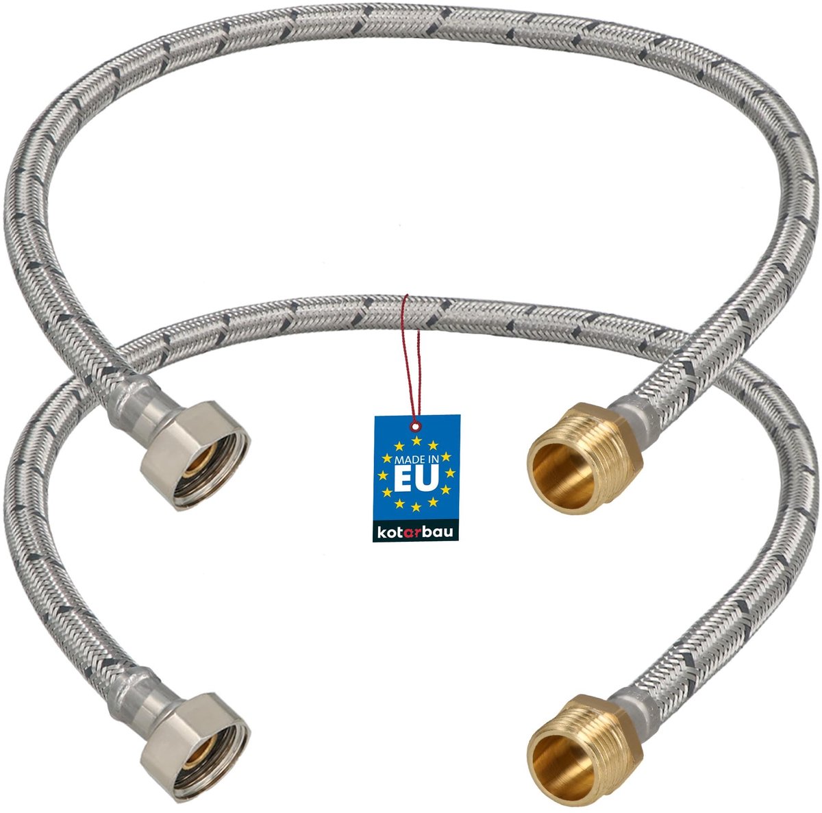 KOTARBAU® 2 Stuks - Flexibele Aansluitslang 1/2"x1/2" - Sanitaire Aansluitslang 60 cm - Flexibele Kraanslang - Buitendraad x Binnendraad - Aansluitslang Armatuur - Gevlochten Roestvrijstalen Aansluitslang