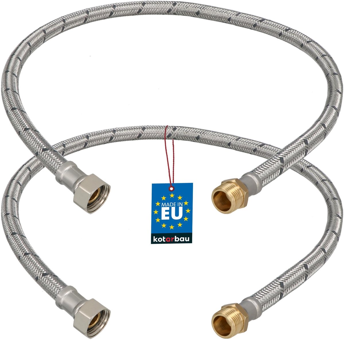 KOTARBAU® 2 Stuks - Flexibele Aansluitslang 3/8"x3/8" - Sanitaire Aansluitslang 70 cm - Flexibele Kraanslang - Buitendraad x Binnendraad - Aansluitslang Armatuur - Gevlochten Roestvrijstalen Aansluitslang