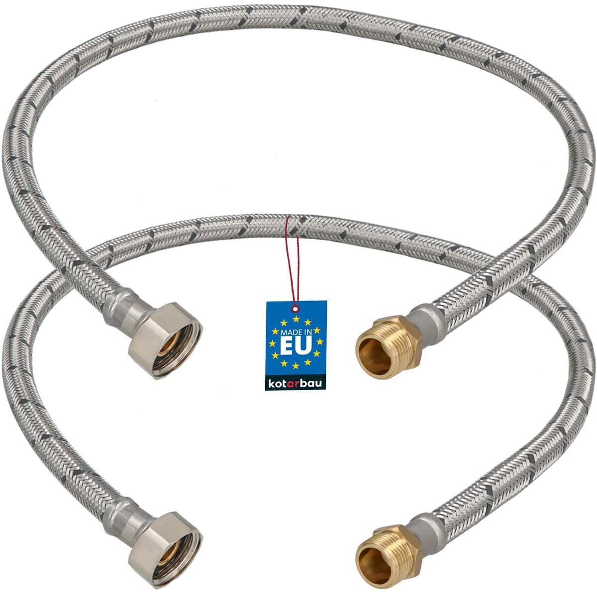 KOTARBAU® 2 Stuks - Flexibele Aansluitslang 1/2"x3/8" - Sanitaire Aansluitslang 70 cm - Flexibele Kraanslang - Buitendraad x Binnendraad - Aansluitslang Armatuur - Gevlochten Roestvrijstalen Aansluitslang