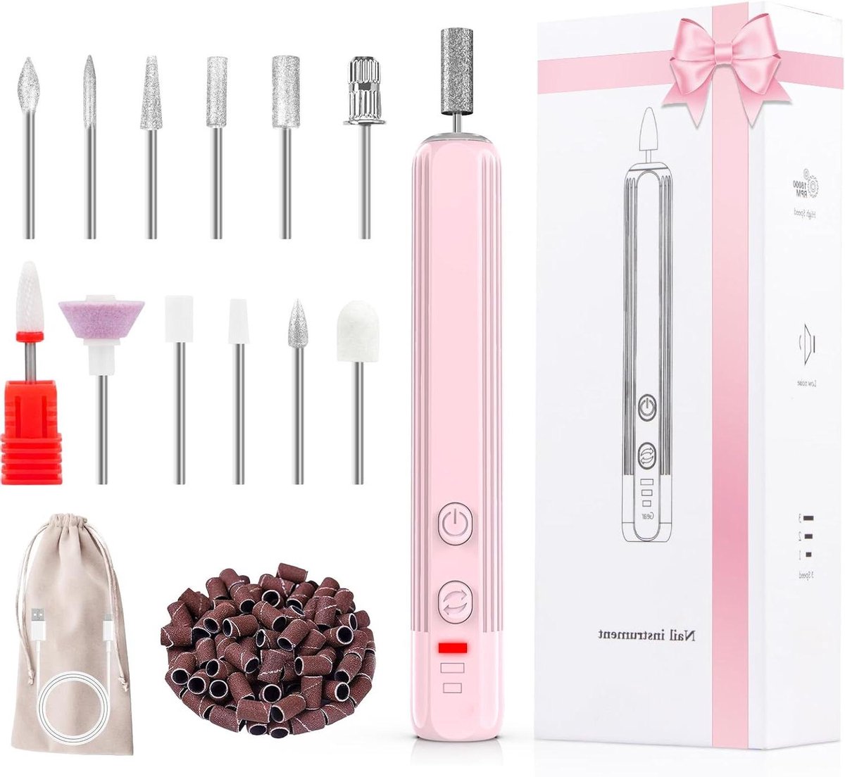 Elektrische Nagelborenset - Draagbare Vijl - Manicure Polijsten - Draadloos Werken - 106 Schuurbanden - Roze